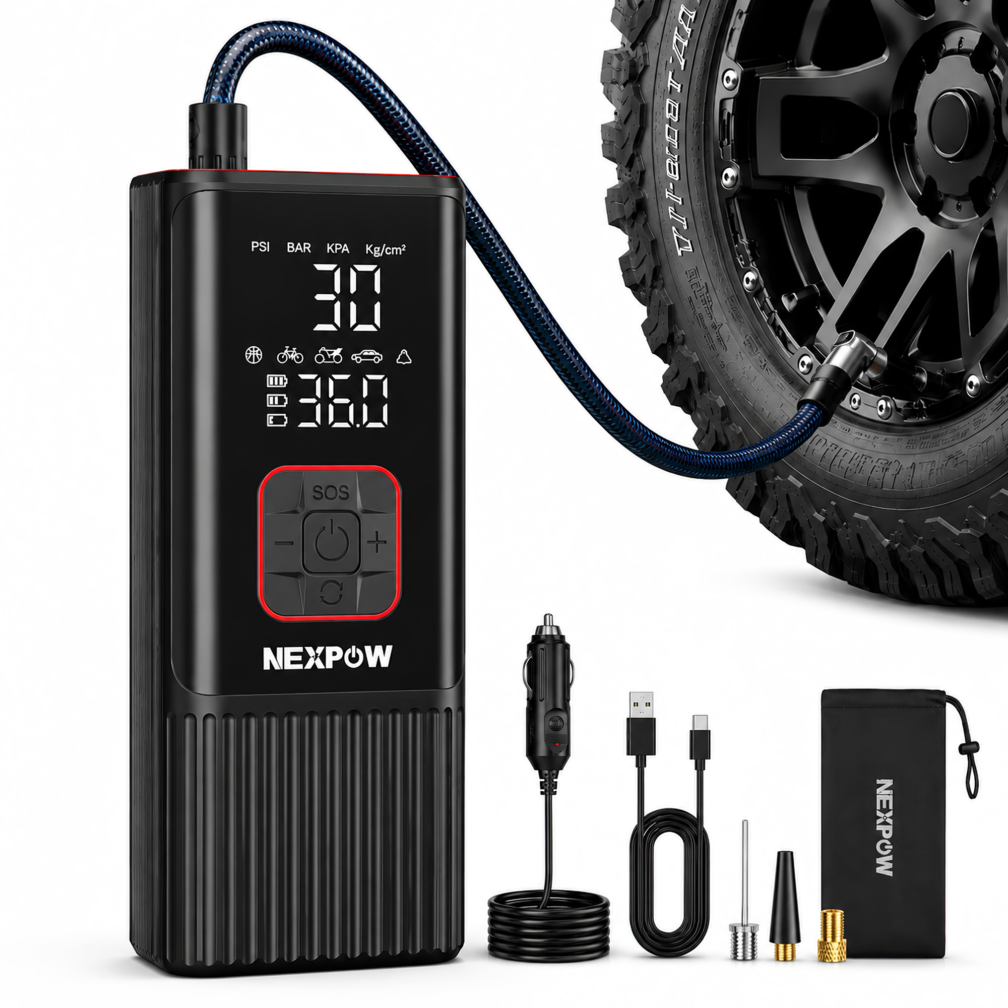 NEXPOW Portable Air Compressor, 150 PSI, Rechargeable photo 1