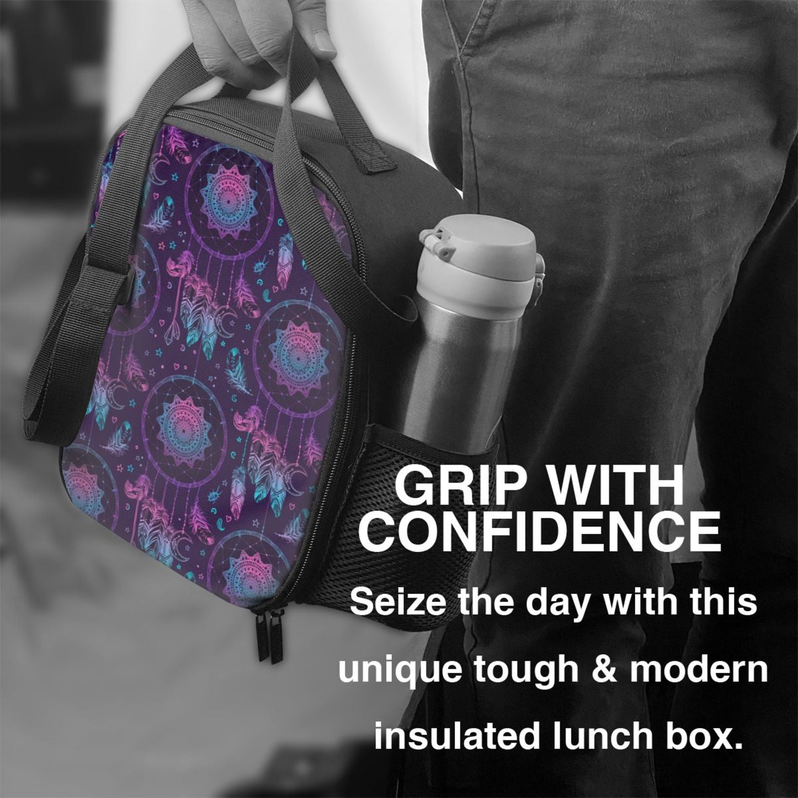 Xecao Purple Dreamcatcher1 Print Lunch Bag - Durable, Double-Insulated Lunch Bag, Holds Lunch Box, Water Bottle, & Snacks,Leakproof Cooler Tote Bag