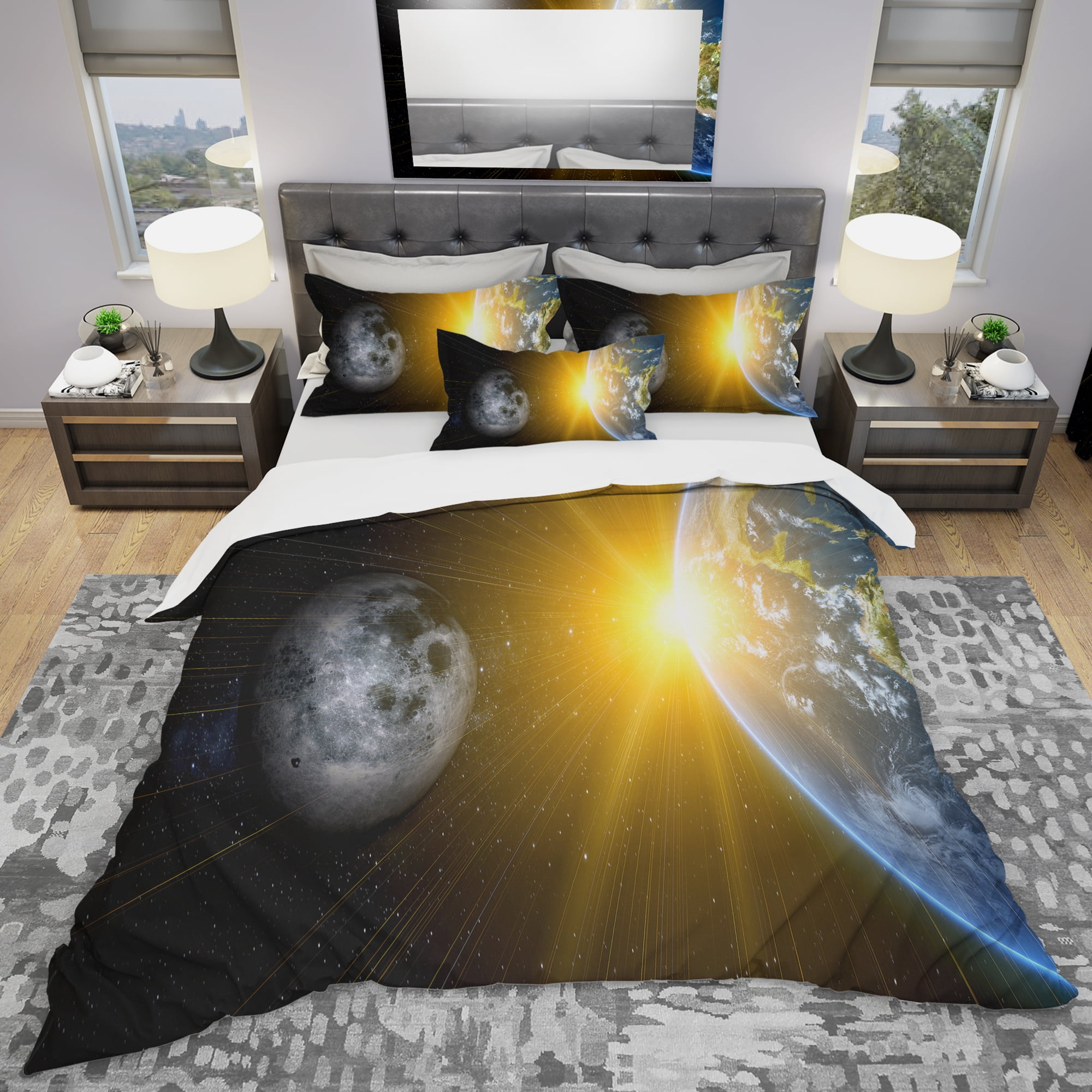 Designart 'Sun Moon and Earth' Modern & Contemporary Duvet Cover Set