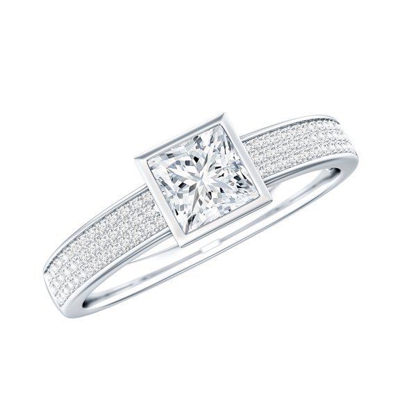 Rosec Jewels Lab Grown Diamond Engagement Ring 1 Ct - 5 mm Princess Cut Ring - EF-VS Grade, 925 Sterling Silver, US 4.00