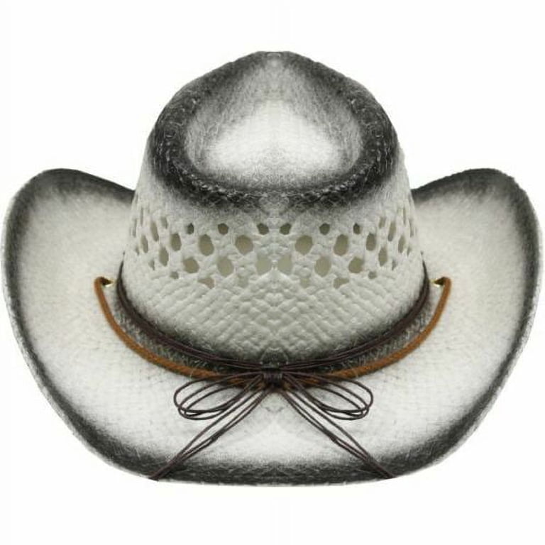 WHITE Tea Stain COWBOY Straw HAT w/ Turquoise Blue Beads  display picture 3