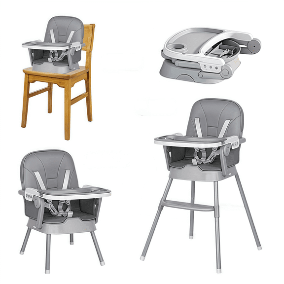 Sunny Babe 3 in 1 Baby High Chair Portable Baby Dining Chair Kids Stool Toddler Booster Seat with Removable Tray, 5-Point Harness,Ages 6-36 Months,Gray