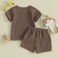 thumbnail image 3 of Okbabeha Toddler Baby Boy Summer Clothes Solid Color Short Sleeve Waffle Knit T-shirt Top Shorts 2Pcs Outfit, 3 of 7