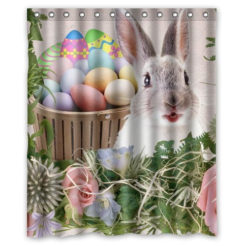 GreenDecor Easter Waterproof Shower Curtain Set with Hooks Bathroom