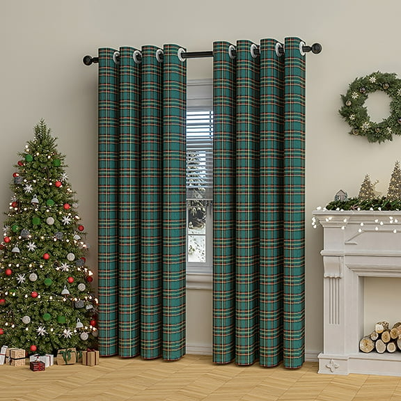 Rosnek Christmas Buffalo Plaid Curtains Grommet Light Filtering Window Drapes for Living Room Bedroom Dining Room, 52" x 84", 1 Panel