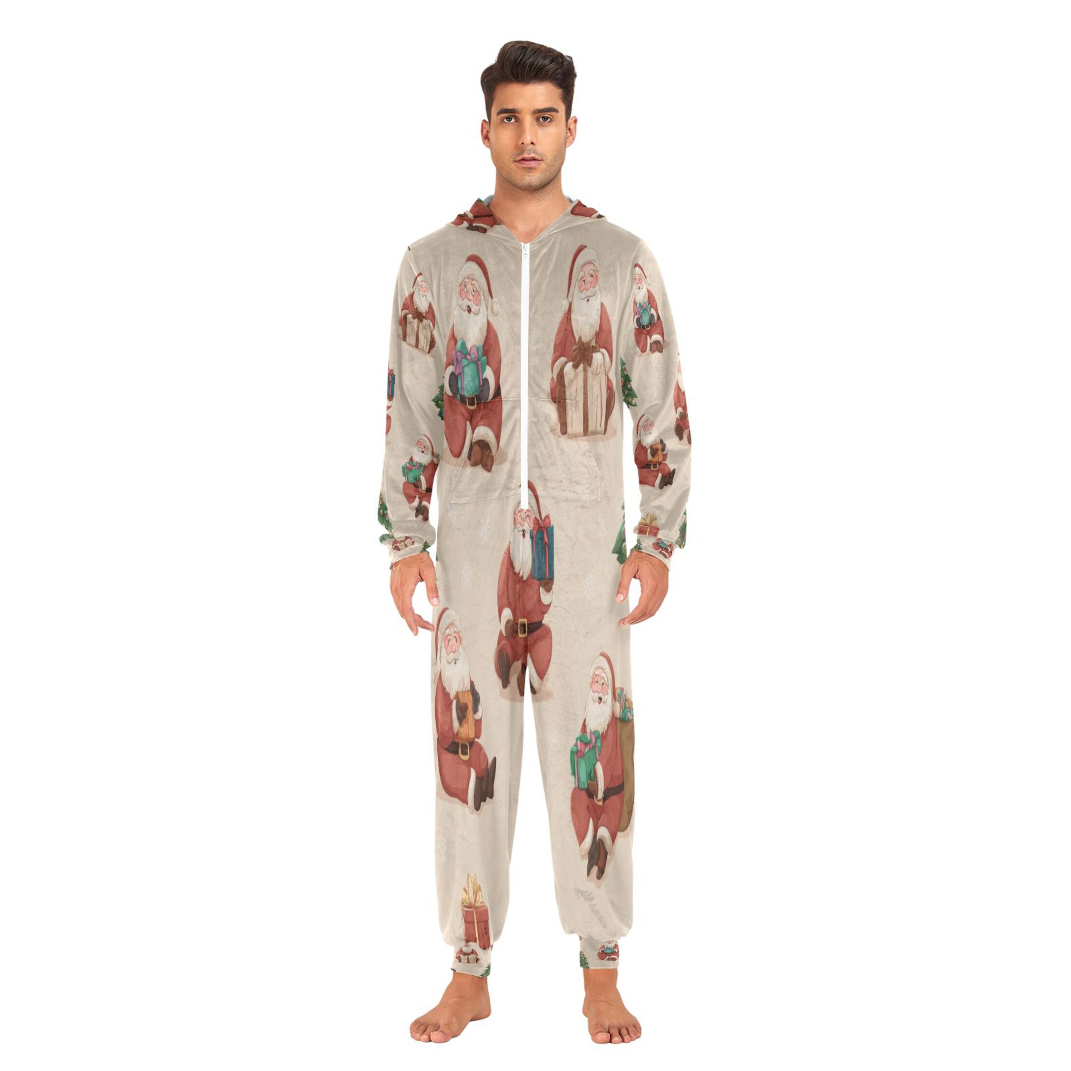 1-Pack Onesie Jumpsuits For Men&Women Winter One Piece Zipper Pajamas Playsuit Santa Various Poses