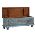 thumbnail image 5 of 19 Inch Tall Bedroom Storage Wooden Bedroom Chest | Blue Color Coffee Table | Handcarved Hallway Solid Wood Blanket Storage Cabinet, 5 of 8