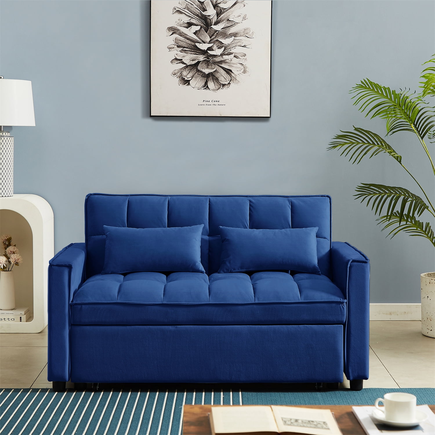 Convertible Sleeper Sofa Bed with PullOut Bed, Modern Velvet Tufted