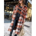 thumbnail image 4 of GHSDFBB Women's Lounge Lapel Button Up Long Sleeve Plaid Long Shirt Jacket Shacket, 4 of 6