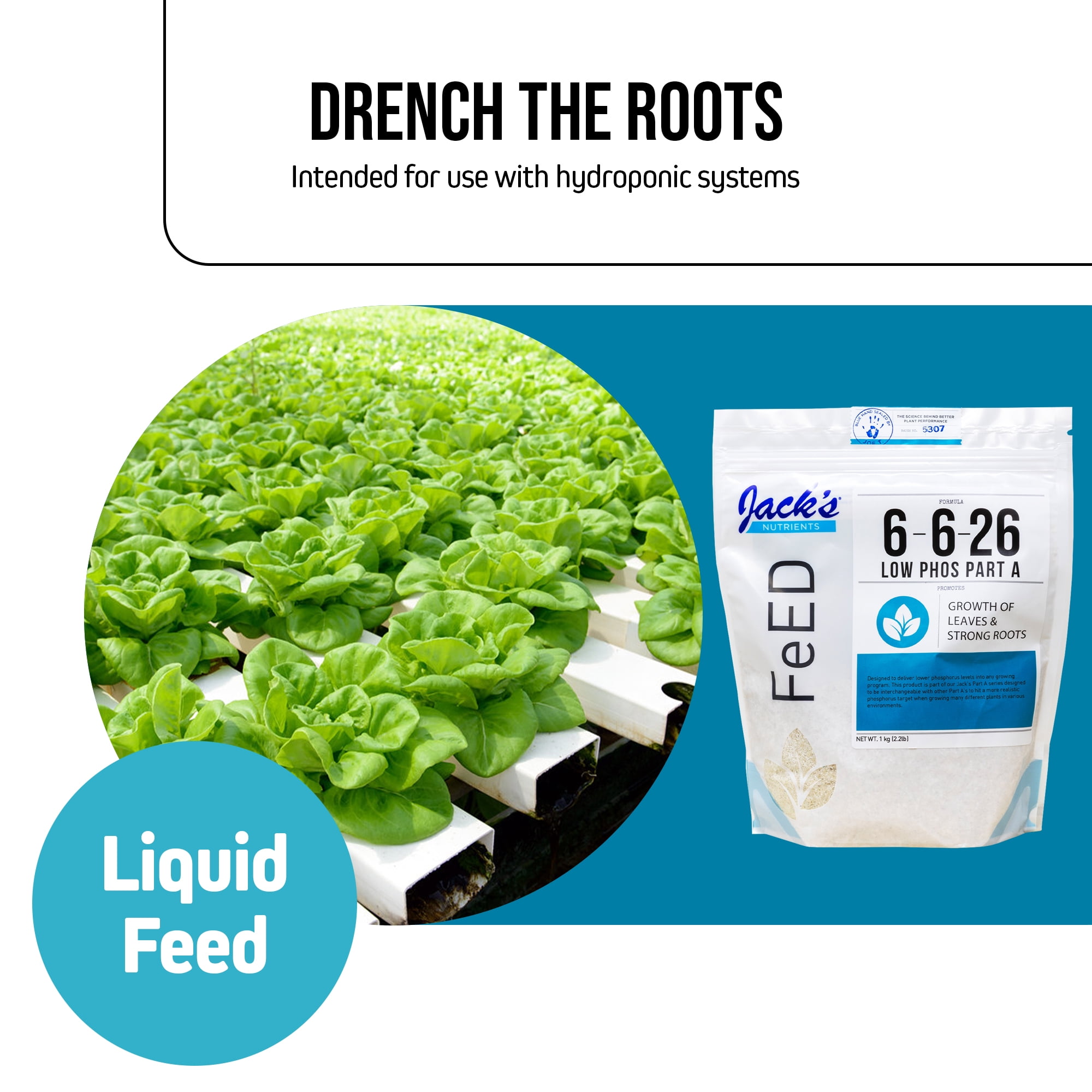 Jack's Nutrients 6-6-26 Low Phos Part A Water-Soluble Fertilizer for Growth of Leaves and Strong Roots in Continuous Liquid Feed Program, 2.2lbs