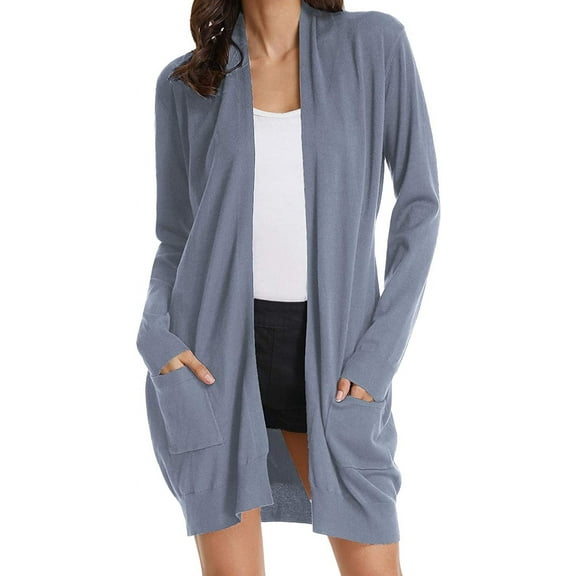 Women Open Front Cardigan Sweaters Pockets Long Sleeve Shrugs,Light Blue,X-Large,