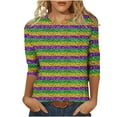 thumbnail image 2 of Mardi Gras Tshirts Women Carnival Sequin Print Top Striped Color Block Shirt 3/4 Sleeve Blouse Round Neck Pullover Tees, 2 of 5