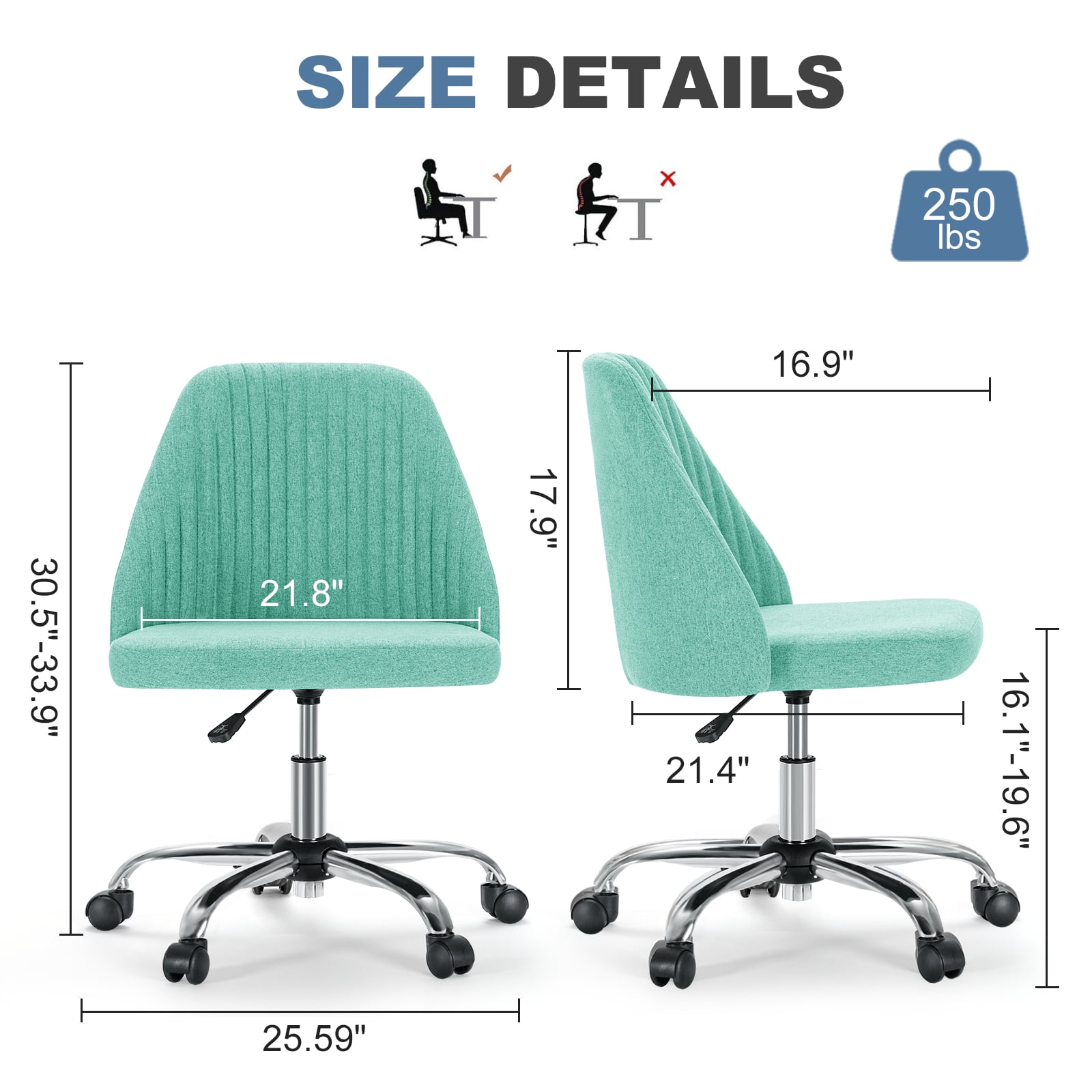 Gianna Home Office Desk Chair, Adjustable Armless Rolling Task Chair, Computer Chairs for Home