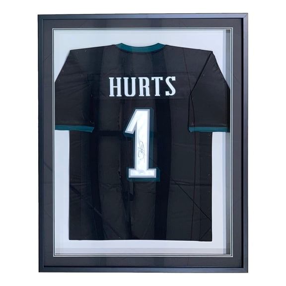 Jalen Hurts Signed Framed Custom Black Pro Style Football Jersey JSA Hologram