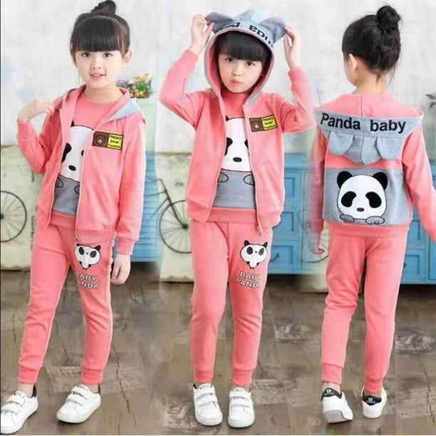 Abrigo de primavera y otoño para niñas, conjunto de trajes para niños, camiseta de manga larga, Sudadera con capucha, pantalones con cremallera, chándales, ropa deportiva para niñas 6T Gao Jinjia LED