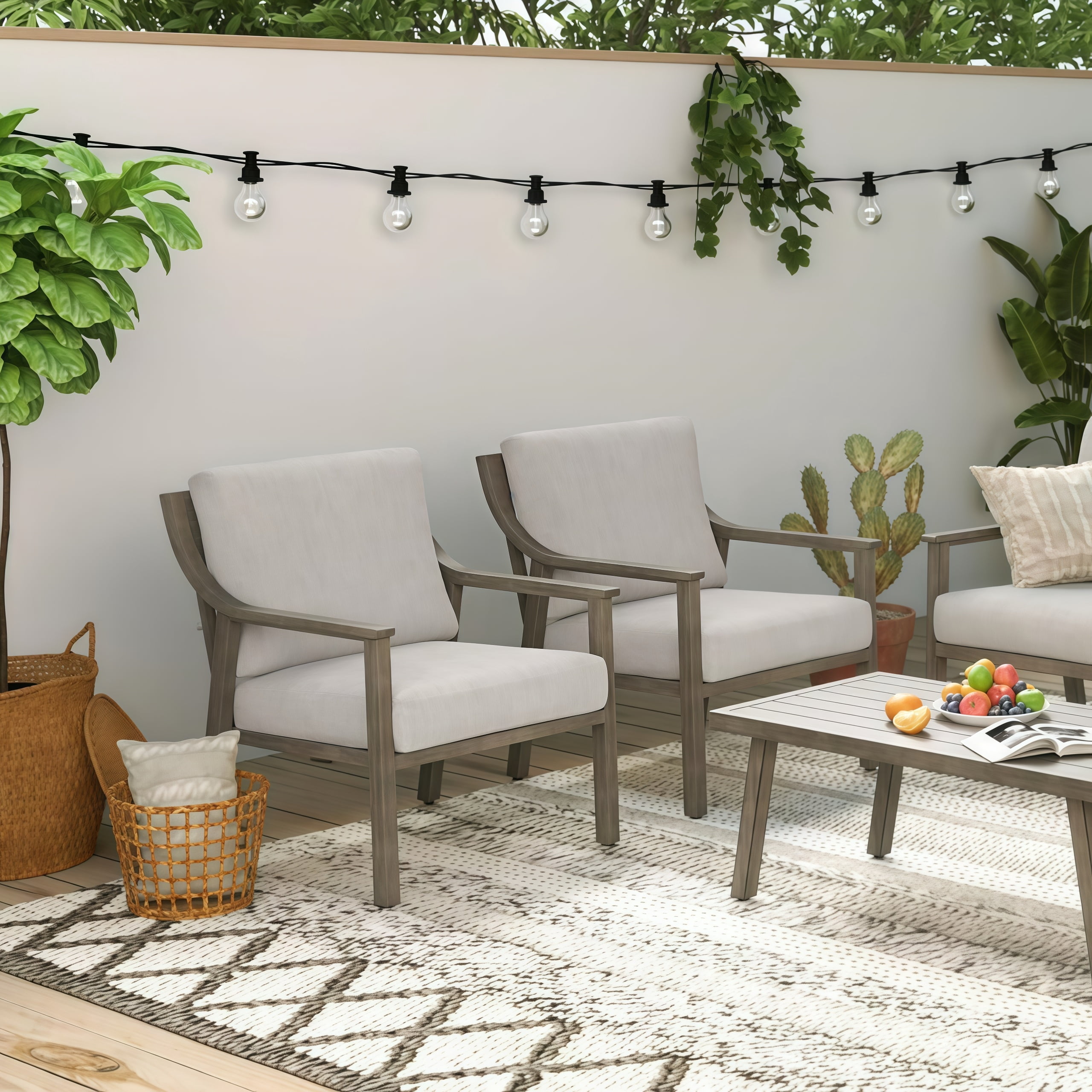 T-Patio Aluminum Outdoor Lounge Chairs, Patio Furniture Armchair, Grey, Set of 1