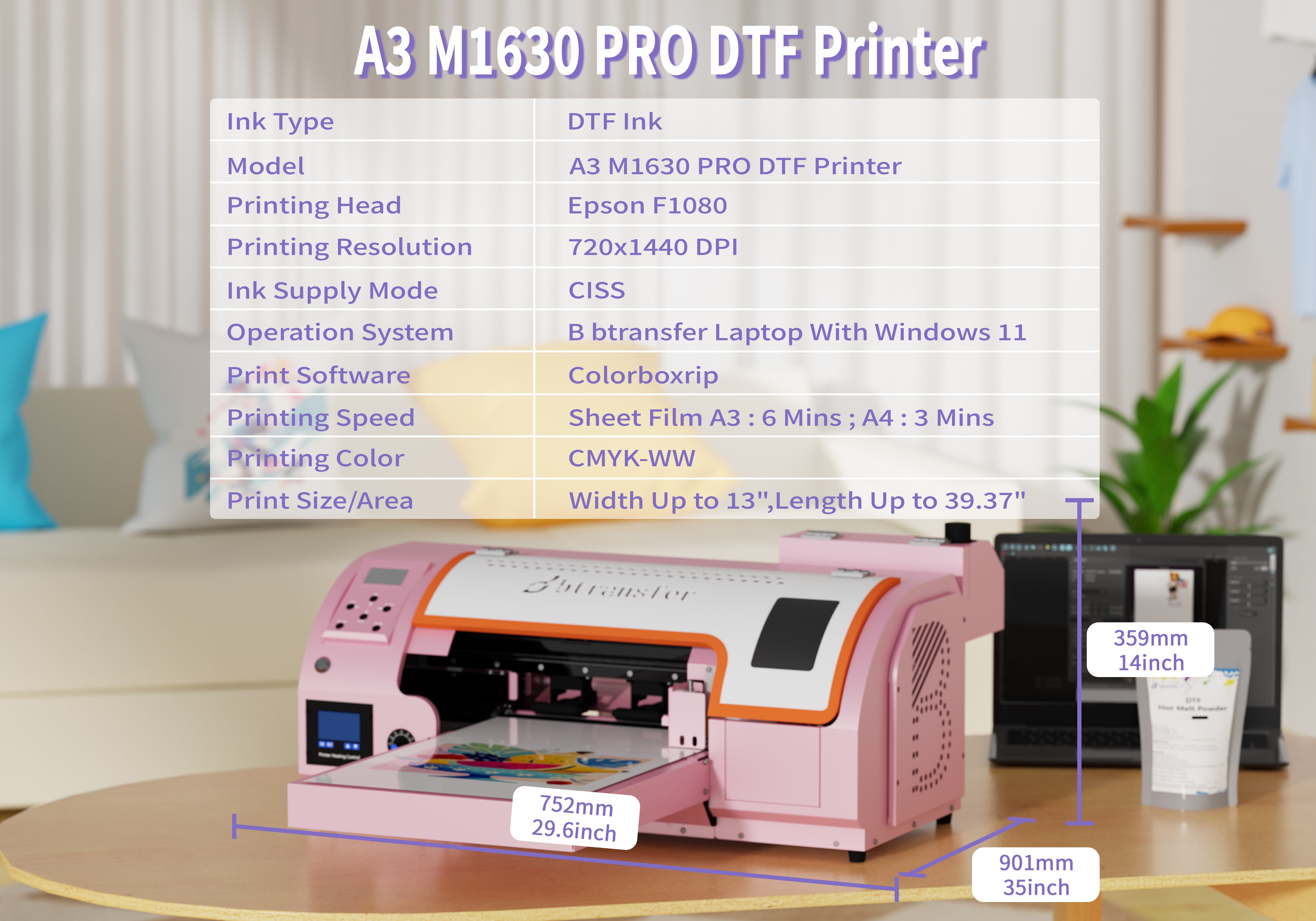 A3 DTF Printer M1630 Pro Heat Transfer Printing Bundle with Oven