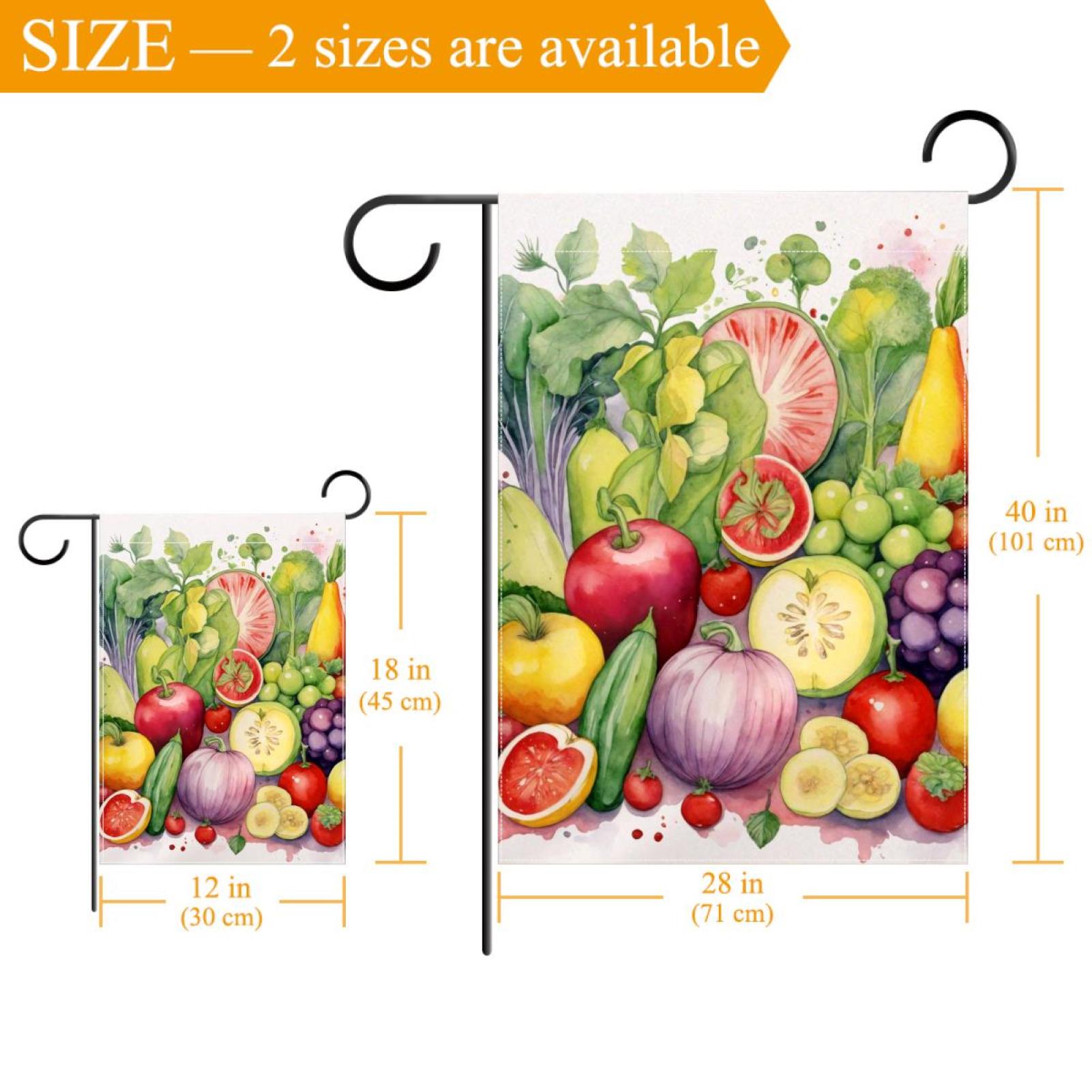 Watercolor Vegetables and Fruits Double Sided Garden Flag Decorative Weather Resistant Yard Flag, Large DIY Vertical Flag for Farmhouse Patio Lawn, 28x40 Inch
