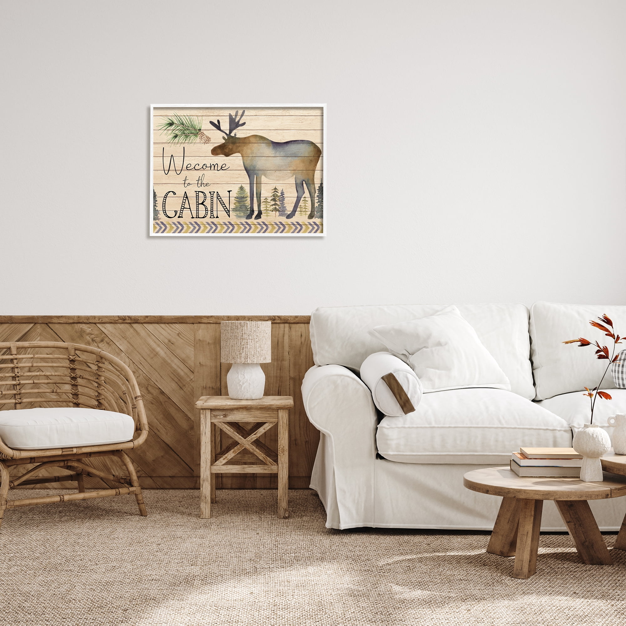 Stupell Welcome To The Cabin Moose Silhouette Animals & Insects Painting White Framed Art Print Wall Art