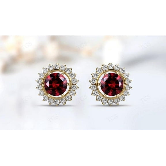 Genuine Garnet Stud Earrings, Garnet Earrings, Natural Red Garnet Earrings, January Birthstone Stud Earrings