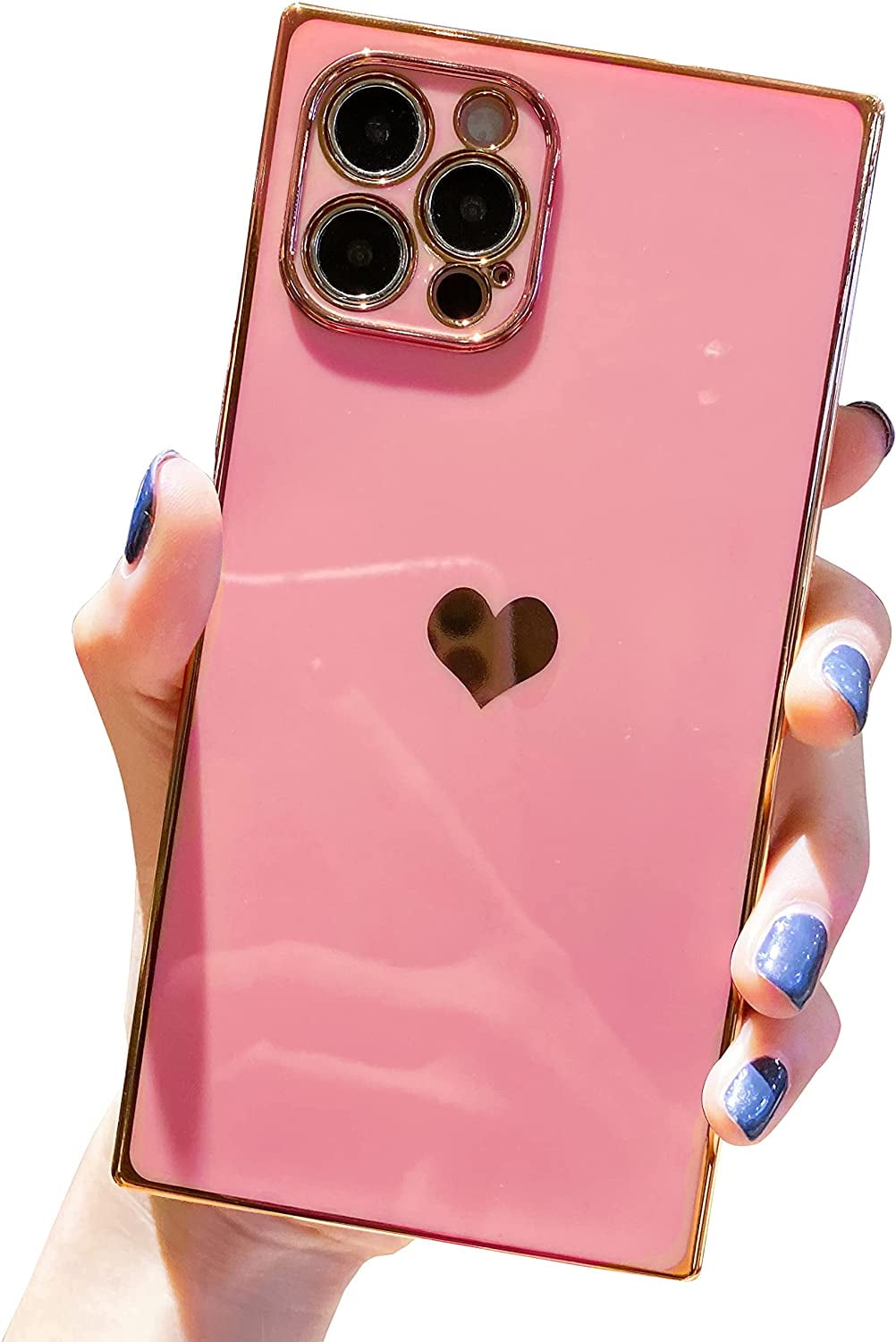 Luxury Cute Pink Flower Square Case w/Ring For iPhone 13 Pro Max