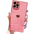 thumbnail image 1 of Square iPhone 13 Pro Max Case, Cute Full Camera Lens Protection & Electroplate Reinforced Corners Shockproof Edge Bumper Case Compatible with iPhone 13 Pro Max [6.7 inches] - Candy Pink, 1 of 5