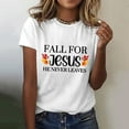 thumbnail image 2 of Women Funny Christian T-Shirts Thanksgiving Fall for Jesus He Never Leaves Short Sleeve Tees Casual Crewneck Loose Tops, 2 of 4