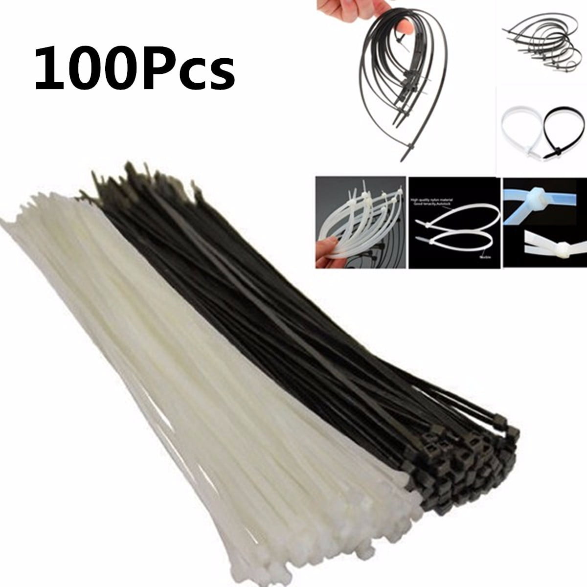100pcs 10cm Nylon Plastic Zip Trim Wrap Cable Loop Ties Wire Self-Locking LZ