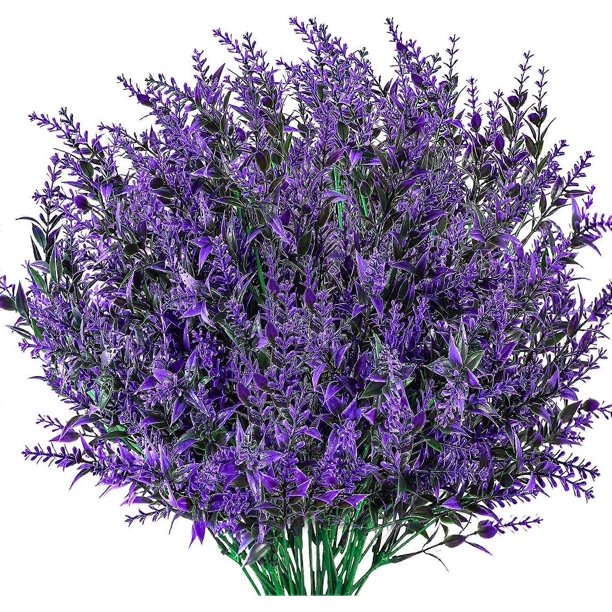 Artificial Lavender Flowers, Artificial Flower Bouquet Decor, Fake Artificial Plants for Indoor Outdoor Wedding Garden Decoration - 7 Pcs/Purple