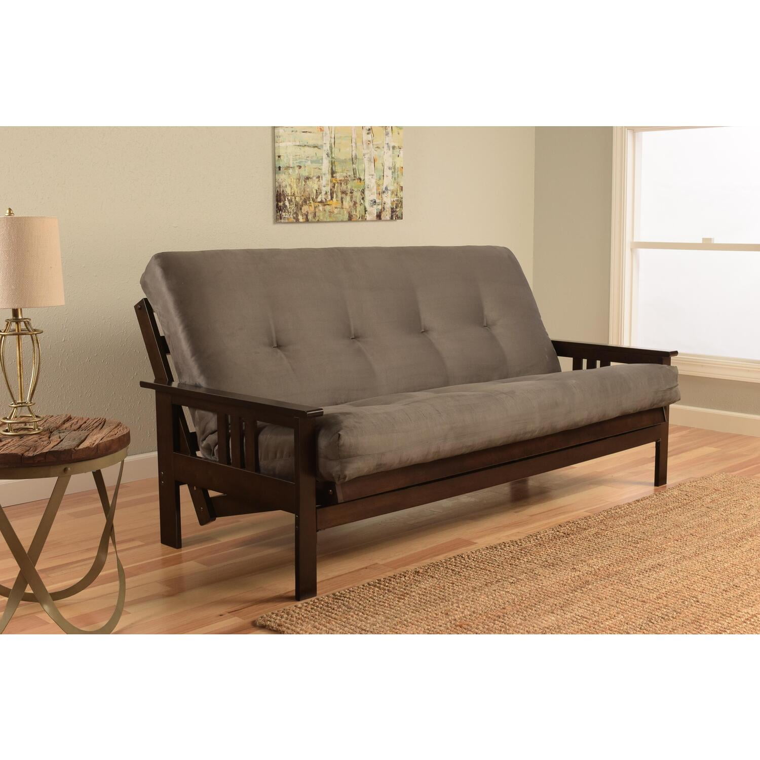 Kodiak Furniture Monterey Full Futon with Suede Fabric Mattress in Gray/Espresso