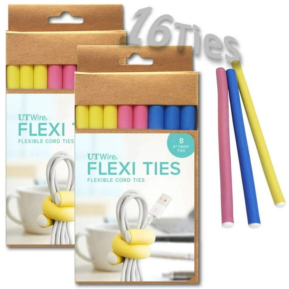 UT Wire 5" Flexi Ties Cable Wrap - (Yellow/Pink/Blue) - 16 Count