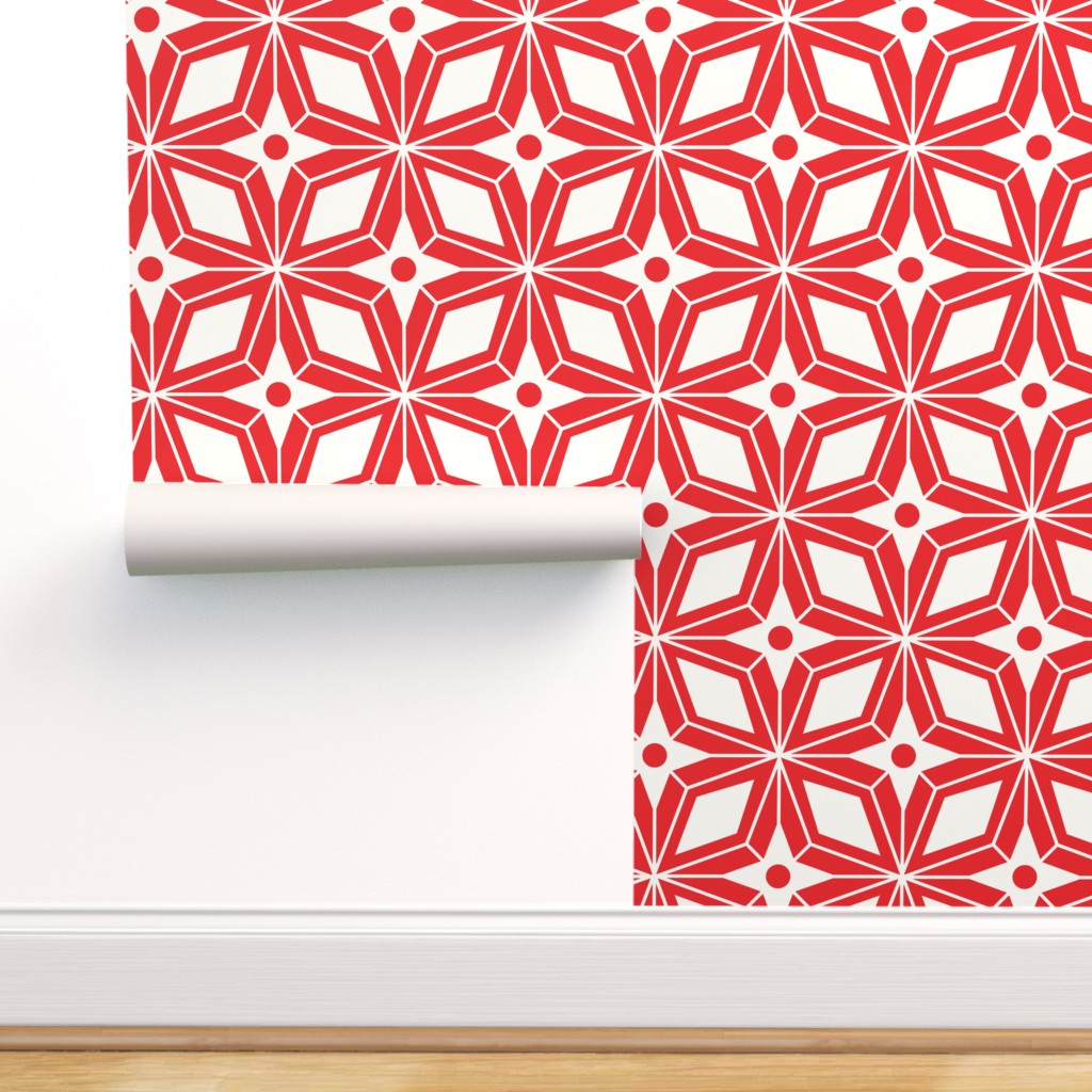 Peel & Stick Wallpaper 9ft x 2ft - Midcentury Modern Geometric Red