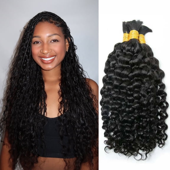 EAYON Water Wave Bulk Human Hair For Braiding Knotless No Weft 100% Virgin Human Hair Wavy Micro Human Braiding Hair Extensions for Boho Braids 16 inch 100 g Natural Color