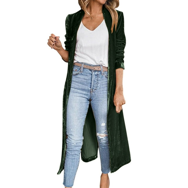 Manteau d'Automne Hiver pour Femmes à Manches Longues, Tricoté, Chaud, Mi-Long, Cardigan, Couleur Unie, Mode, Manteau Extérieur Ample, Ouvert, Col Rond, trench-Coat