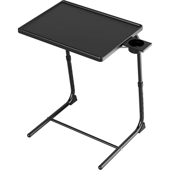 TV Tray Table, Adjustable TV Dinner Tray for Eating, Folding Laptop Table with 6 Heights & 3 Tilt Angles, Cup Holder on Couch & Bed, Black