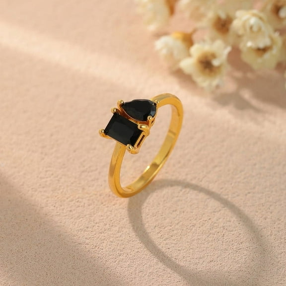 Minimalist 14K Gold - Plated Ring with Square & Teardrop Zircons(A)