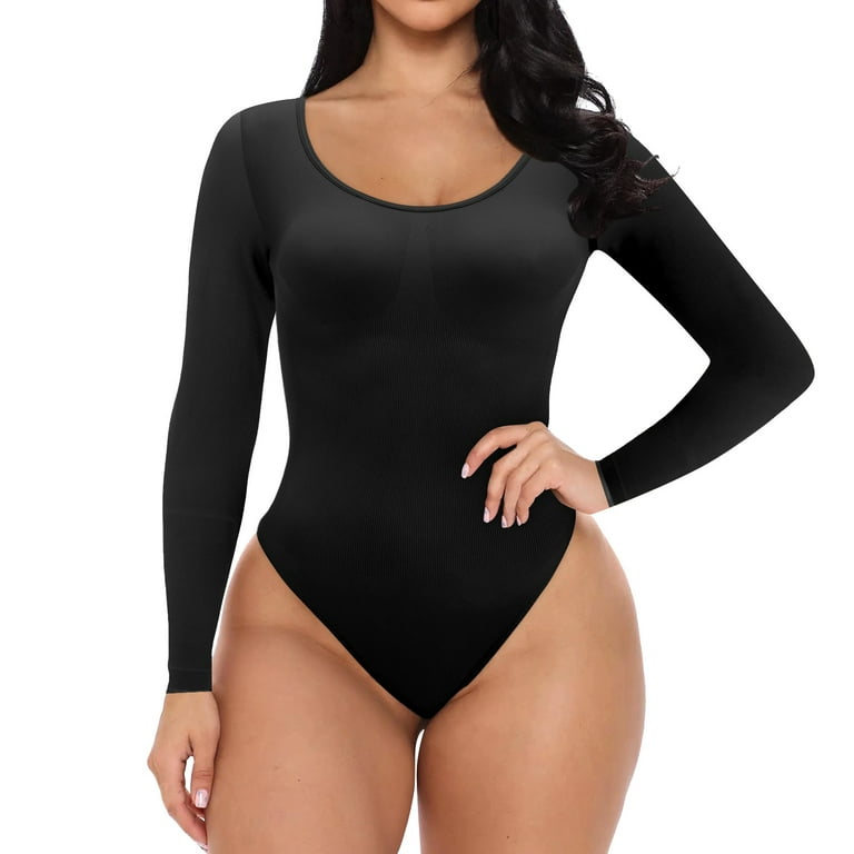 Jumpsuit For Women Seamless Long Sleeve Bodysuit Shapewear Thong Sculpting Body  Shaper Overalls Black L 