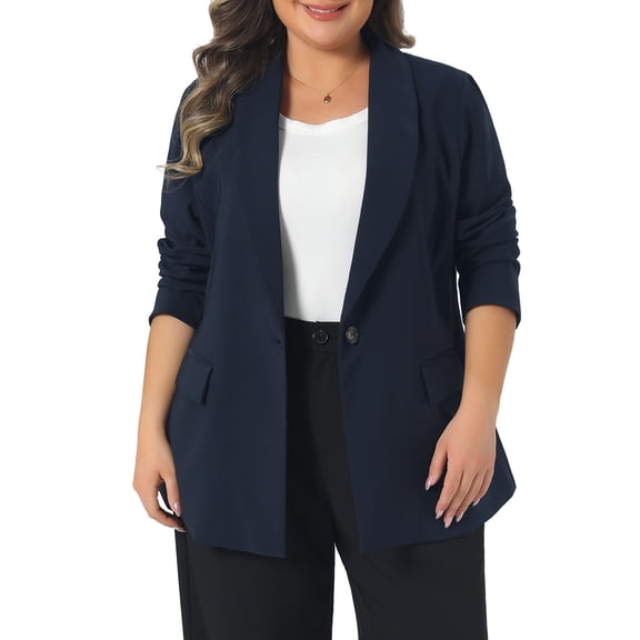 Agnes Orinda Women's Plus Size Blazers Lapel Long Sleeve Work Business Casual Suit Jacket with Button 2X Dark Blue