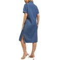 thumbnail image 3 of INSPIRE CHIC Women's Denim Shirt Dress Short Sleeve Button Down Midi Casual Dress M Blue, 3 of 6
