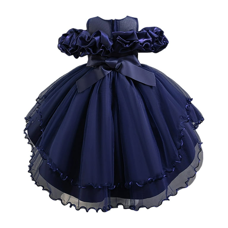Gvdentm Girls Easter Dress Girl Vintage Lace Pom Pom Trim Birthday Party Dress  Navy,3-4 Years - Walmart.com