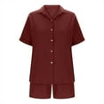 thumbnail image 6 of Viluyesy V-Neck T-Shirt and Shorts Set for Womens Solid Color Tops Elastic Waist Short Pants Button Cotton Shirt and Shorts Sets Two PC Wine Size 2XL, 6 of 6