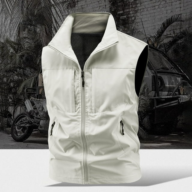 LOVZFMLL Vestes pour Hommes Été Gilet Décontracté pour Homme Mode Couleur Unie Sans Manches à Col Montant