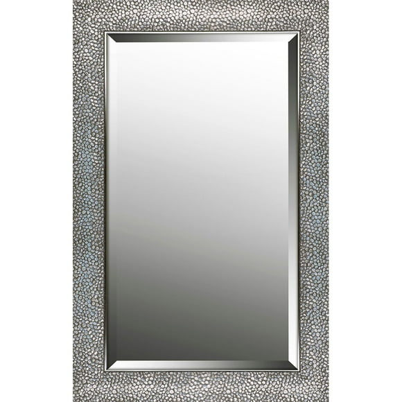 Hexagon Pattern Silver Finish Bevelled Wall Mirror 21.25X33.25