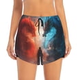 thumbnail image 3 of Honeii's Red And Blue Sky Dragon print a double-layered women's running short, ideal for gym, tennis, and various activities, complete with a practical pocket, 3 of 5