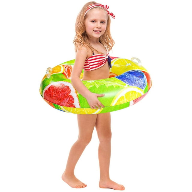 Pool Floats for Kids with 2 Pcs Handle, Inflatable Large Fruit Swimming Tubes Rings Rafts for River Tubing Games,Summer Outdoor Fun,Beach Toy Lake Suitable for 6 Years and up (S Dia: 55 cm)