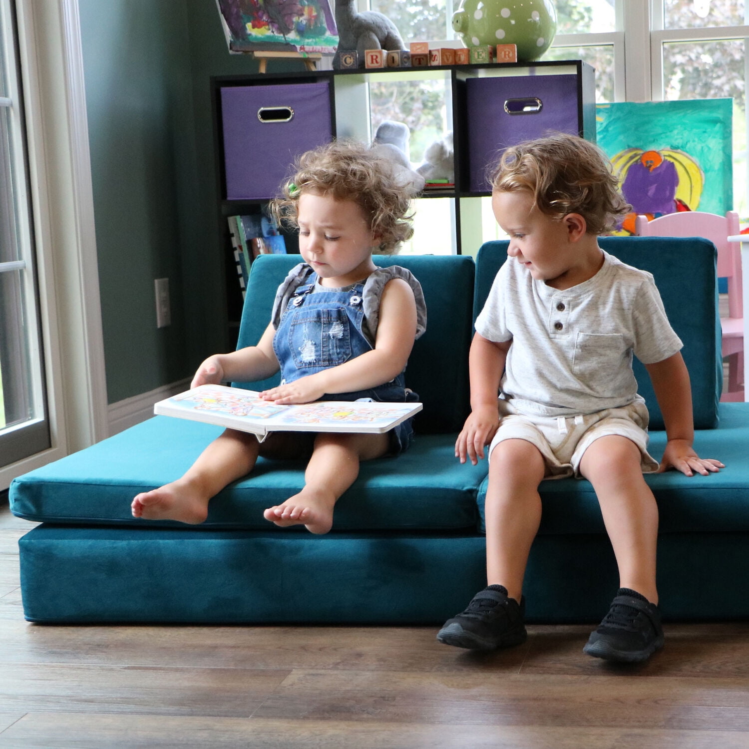 Critter Sitters Kids Lil Lounger | Play Couch | Modular Sofa | Fort Building, Open Ended Play | Sturdy Foam | Washable Covers | Durable | Flexible Seating for Playroom, Kids Room