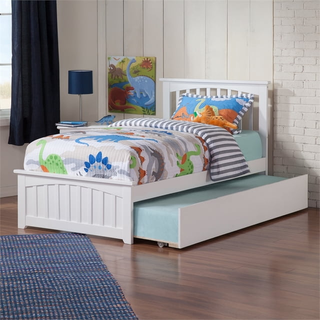 Mission Lit Plateforme Simple en Bois avec Pied de Lit Assorti et Tiroir-Lit Simple, Blanc