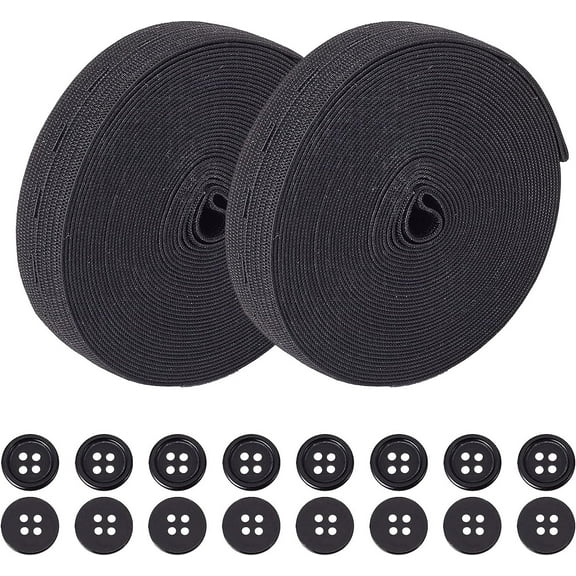 DIY 10M Elastic Band with Buttonholes Rubber Elastic Gripper Non-Slip Elastic Ribbon 20Pcs Dyed Resin Flat Round Buttons for Sewing Webbing Garment Sewing Accessories DIY