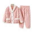 thumbnail image 1 of cfhntfmh Children's Fuzzy Outfits Winter Warm Fleece Long Sleeve Buttons down Jackets Color Block High Waisted Pants Lounge Sets, 1 of 6