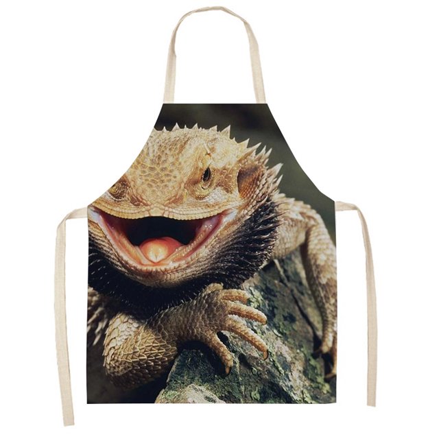 Delantal de lino con estampado de lagarto, baberos de cocina impermeables, delantal a prueba de aceite, 82x68cm